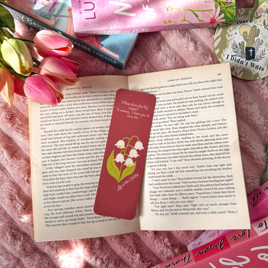 lily of the valley linen bookmark floral design