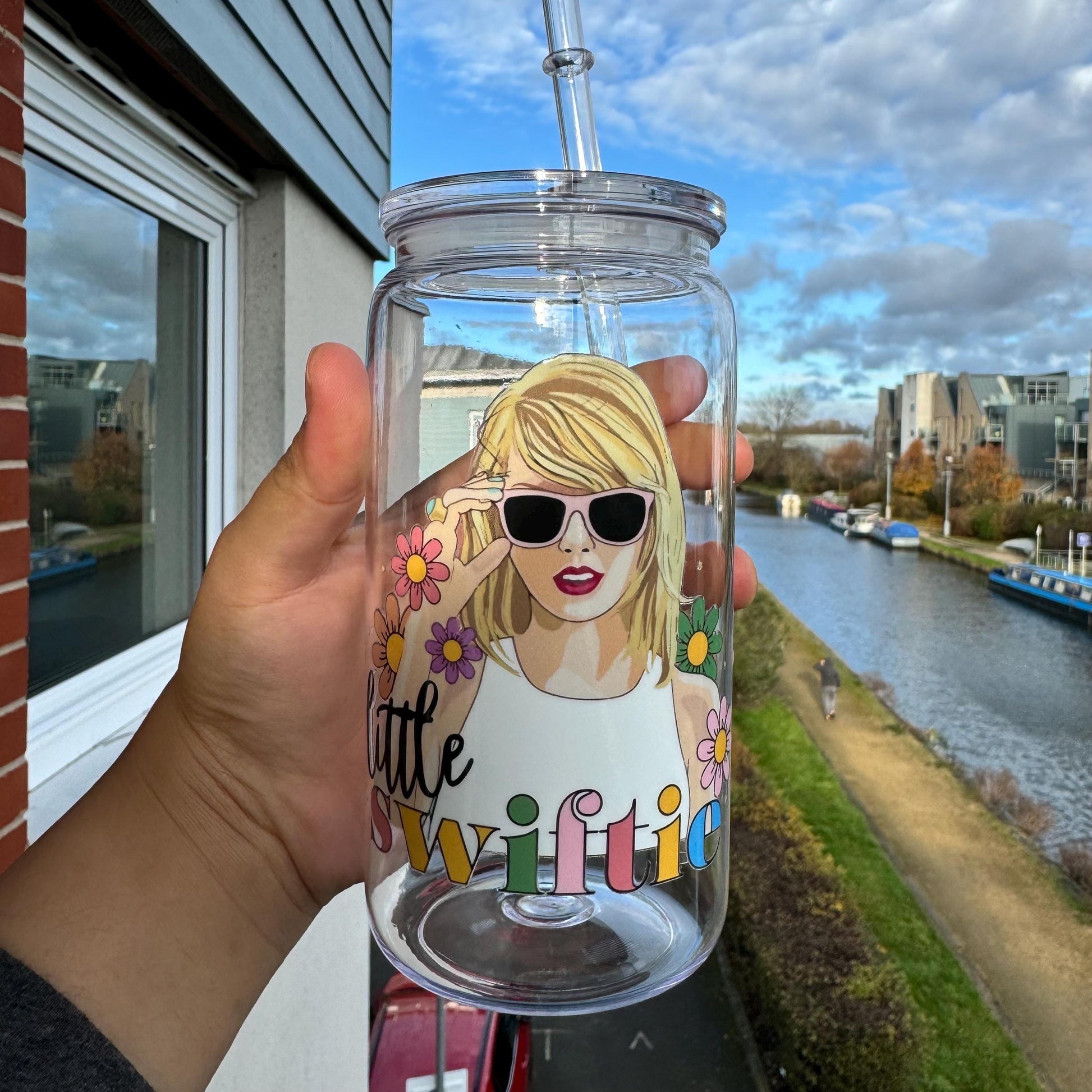 Little Swiftie 16oz acrylic cold cup with colorful lid and straw