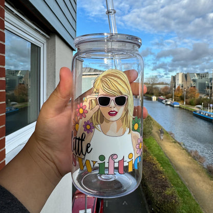 Little Swiftie 16oz acrylic cold cup with colorful lid and straw