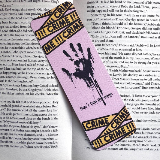 mystery and thriller linen bookmark pink