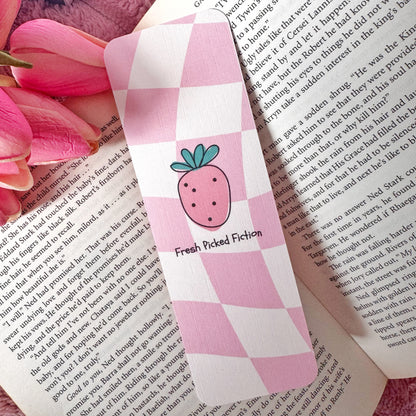 pink strawberry fresh picked fiction linen bookmark