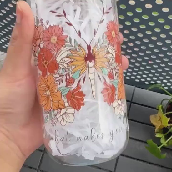 Do what makes you Happy Glass Tumbler 16 oz , Libby Cup positive thought theme, Gifts for Loved ones, Manifest Gifts, Butterfly theme gift