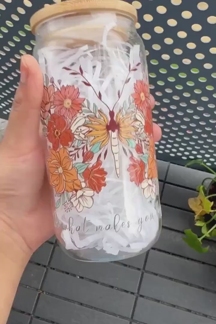 Do what makes you Happy Glass Tumbler 16 oz , Libby Cup positive thought theme, Gifts for Loved ones, Manifest Gifts, Butterfly theme gift