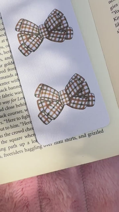 Coquette Bow Fall Bookmark for Book Lovers double sided ,Autumn Cute Bow Bookmark, Booklover Gift, Aesthetic Coquette Bow Linen Bookmark