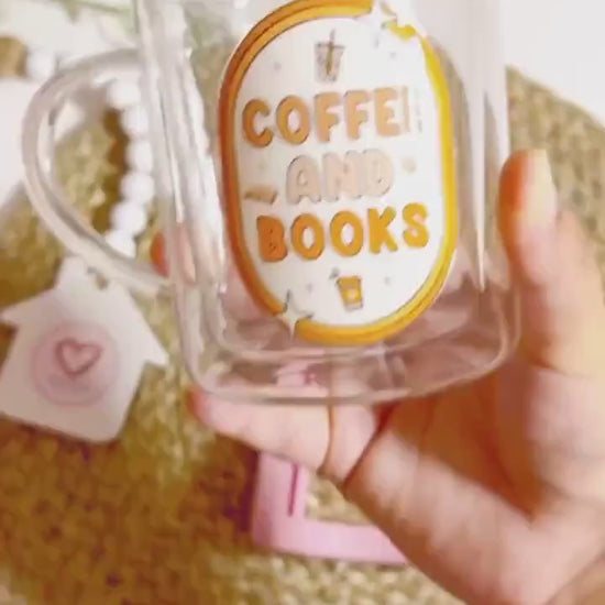 Book lover glass coffee mug . Coffee and Books Mug . Glass mug .Gift for book lover, Bibliophile gift . Bookish mug 13oz Double walled