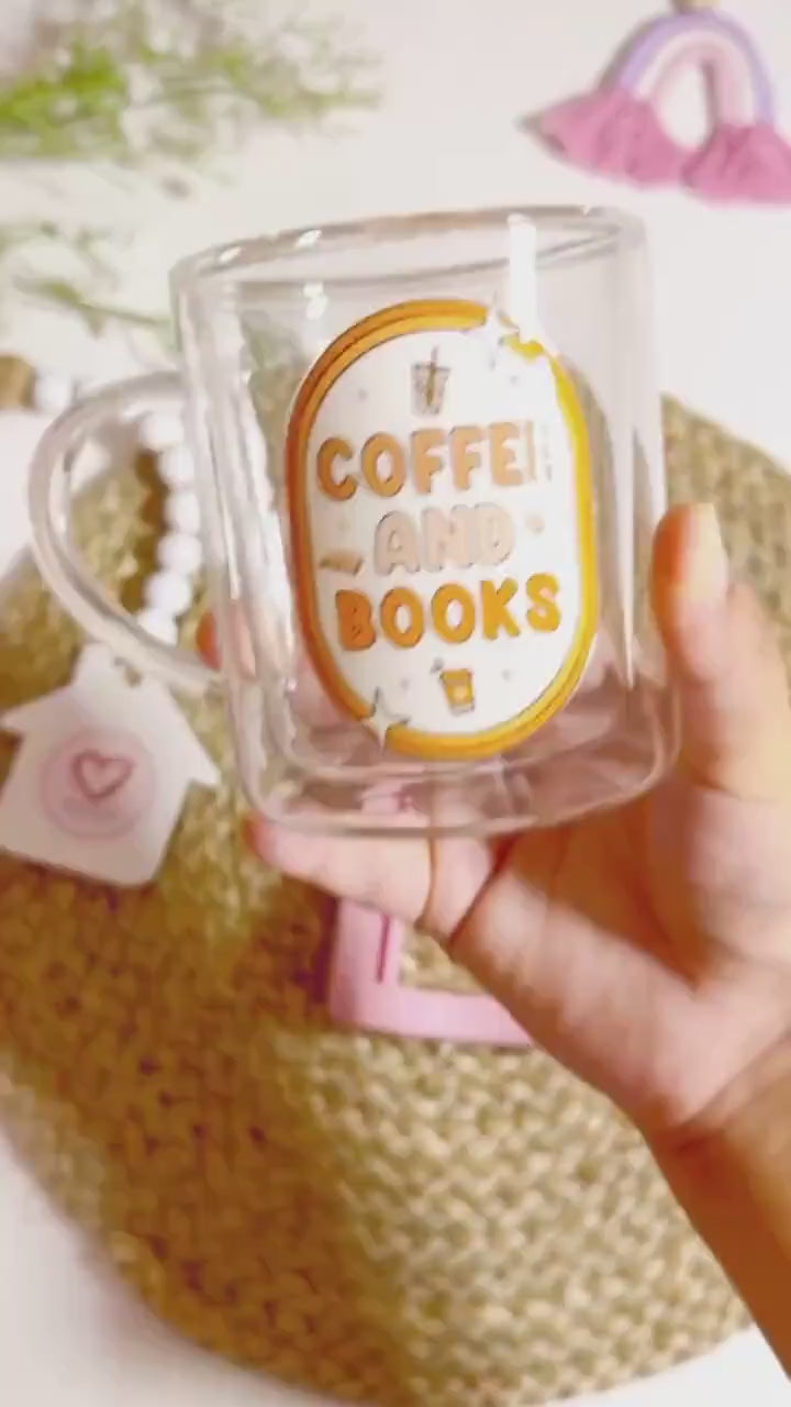 Book lover glass coffee mug . Coffee and Books Mug . Glass mug .Gift for book lover, Bibliophile gift . Bookish mug 13oz Double walled