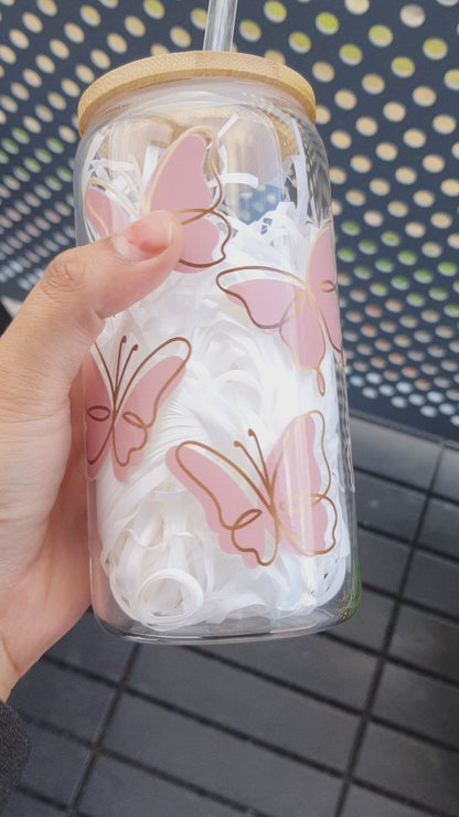 Pink Butterfly Iced coffee can 16 oz