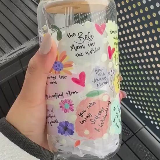 Best Mom Ever Glass Tumbler 16 oz , Mum Libby Glass for  coffee lovers, Iced coffee Mugs, Tumbler for best mom ever, Beer Can glasses