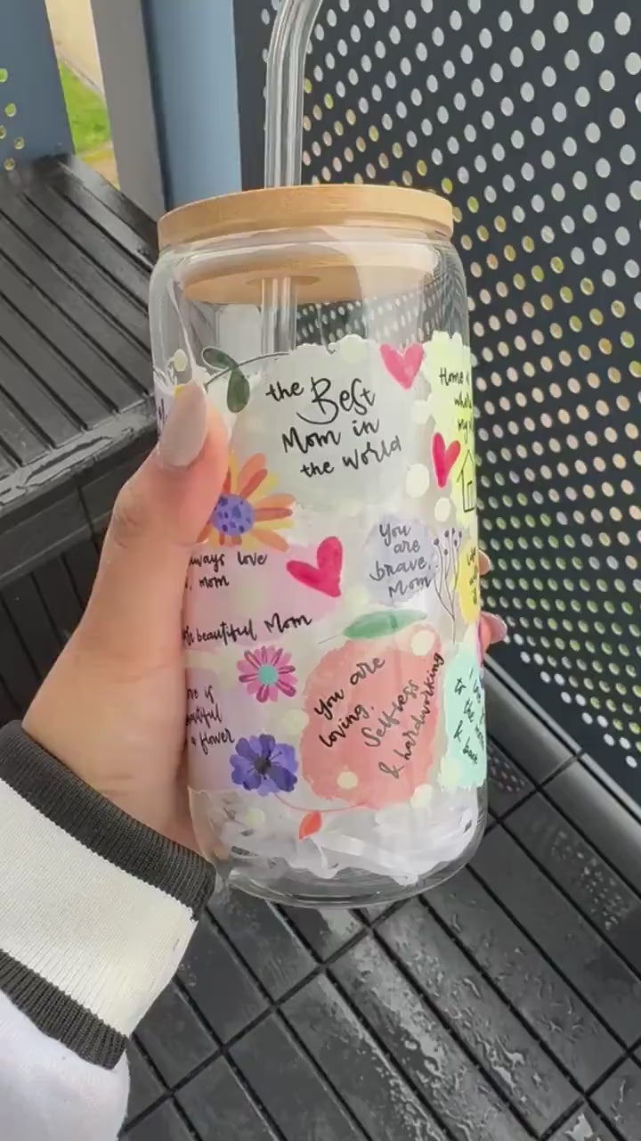 Best Mom Ever Glass Tumbler 16 oz , Mum Libby Glass for  coffee lovers, Iced coffee Mugs, Tumbler for best mom ever, Beer Can glasses