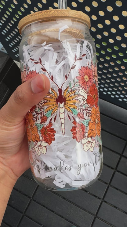 Do what makes your Happy Butterfly Themed Glass Tumbler 16oz , Daily reminder Glass Cups