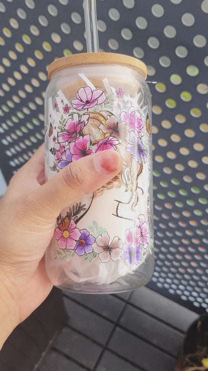 Women Empowerment Positivity and Affirmation Wildflower Girl Themed Gift Glass Tumbler 16 oz