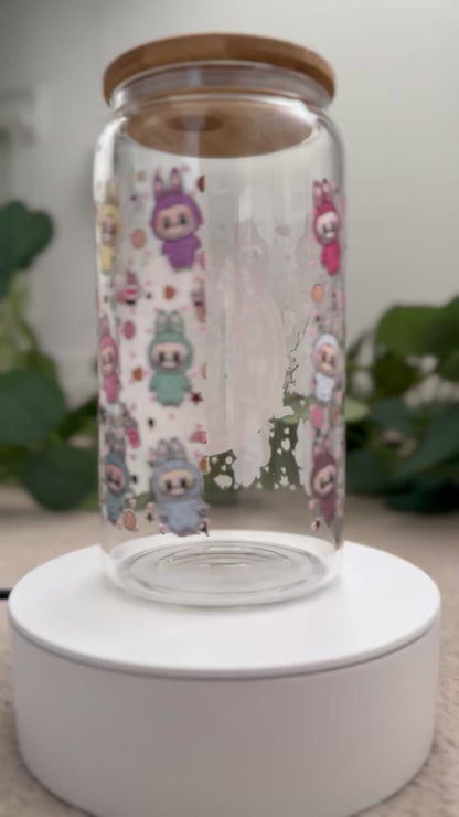 Exclusive Labubu Collection - Labubu Cafecito iced coffee can, Labubu Libbey Glass