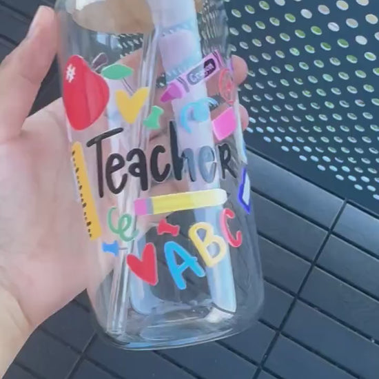 Teacher themed Glass Tumbler 16 oz, Perfect Gift for Teachers, End of Year Gifts for Teachers, Nursery Teachers Gifts, Session End Gifts
