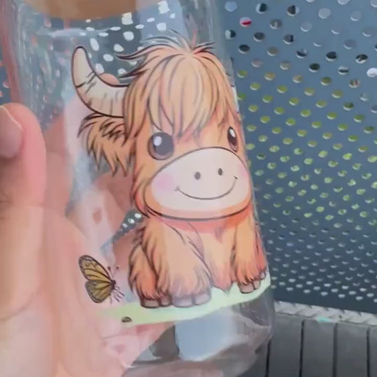 Highland cow Iced Coffee Can Glass,Highland Cow Beer Can Glass with lid and straw, Highland Cow Iced Coffee Cup, Highland Cow Glass Tumbler