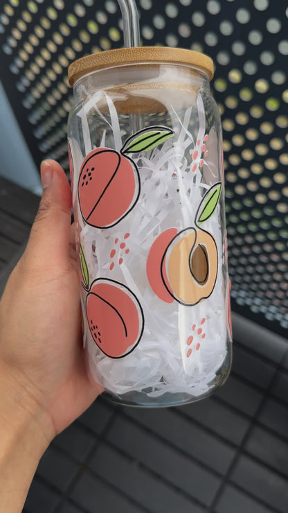 Peach Fruit  Themed Glass Tumbler 16 oz