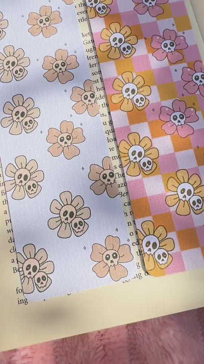 Fall Floral Ghosts Bookmark for Book Lovers double sided ,Autumn Cute Floral Linen Bookmark, Booklover Gift,Cute Pink Checkers  bookmarks