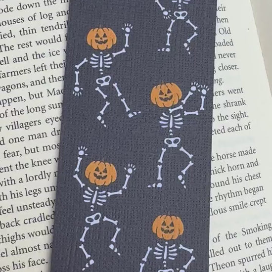 Dancing Ghost Pumpkin Bookmark for Book Lovers double sided ,Autumn Cute Pumpkin Linen Bookmark, Booklover Gift,Spooky Skeleton bookmark