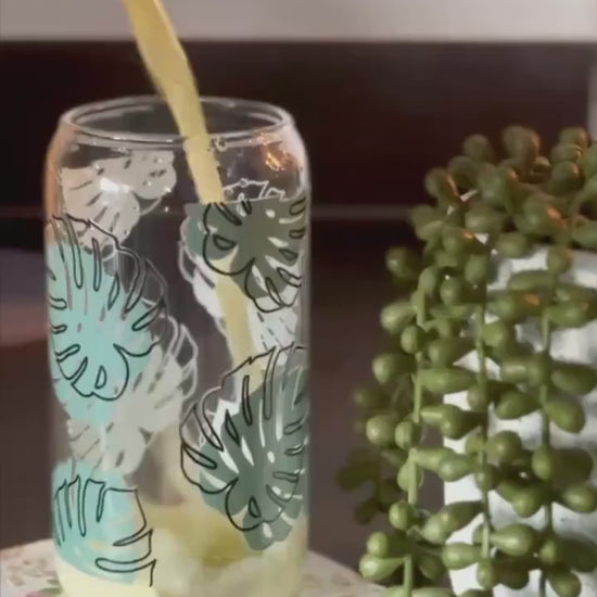 Butterfly Iced Coffee Cup Glass Tumbler 16 oz , Libby Cup Butterfly theme gifts for coffee lovers with bamboo lid and Glass Straw