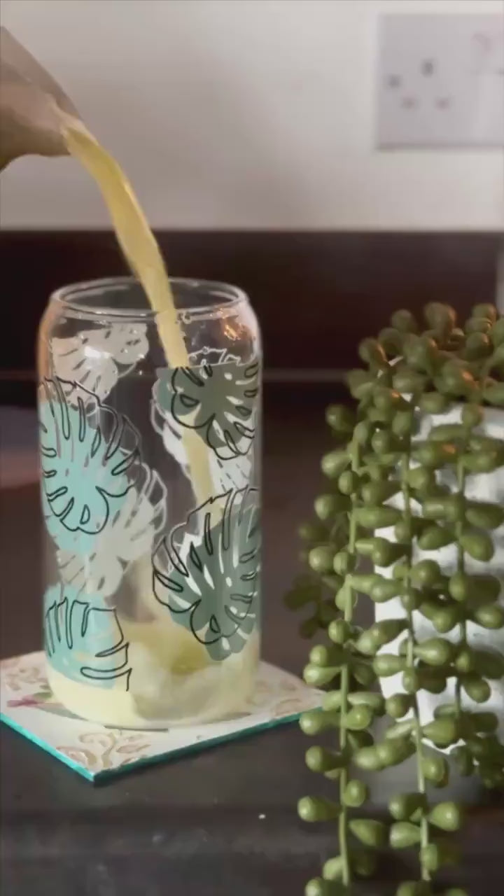 Butterfly Iced Coffee Cup Glass Tumbler 16 oz , Libby Cup Butterfly theme gifts for coffee lovers with bamboo lid and Glass Straw