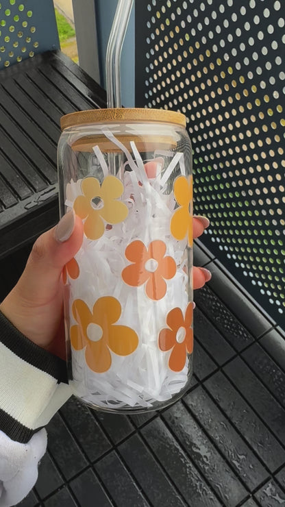 Daisy Flowers  Iced Coffee Glass Can Tumbler 16 oz