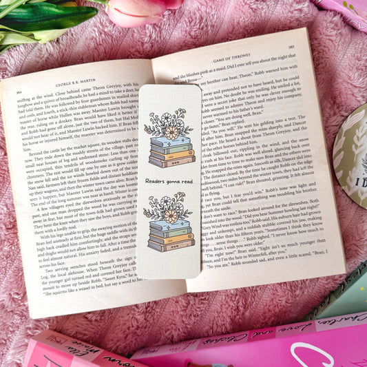readers gonna read linen bookmark floral book stack