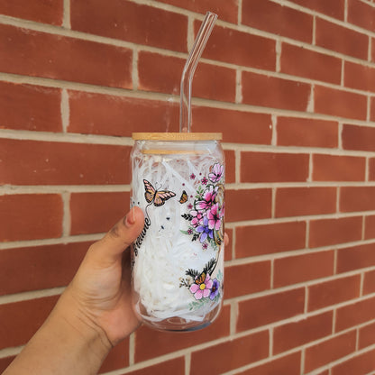 Women Empowerment Positivity and Affirmation Wildflower Girl Themed Gift Glass Tumbler 16 oz