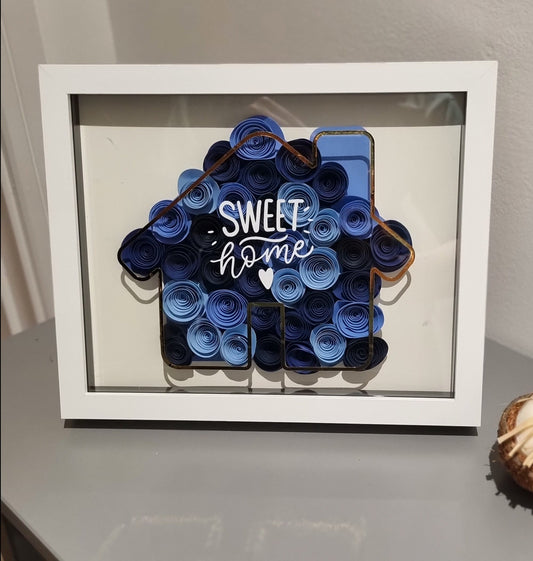 Sweet Home Personalised Flower Shadow Box Gift for house warming or new home