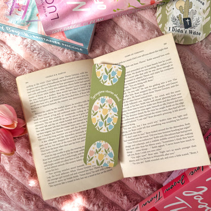 springtime stories ahead tulip linen bookmark
